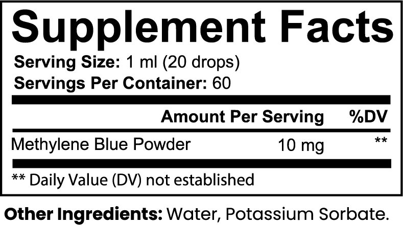 Methylene Blue Drops — supplement facts label