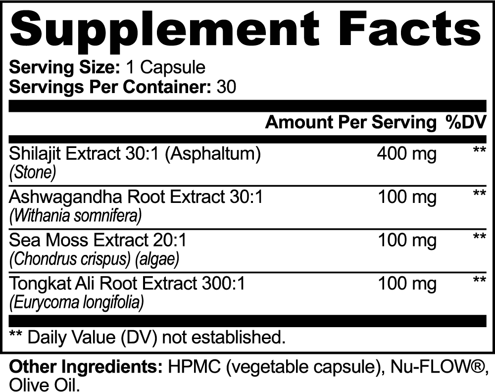 Shilajit Adaptogen Complex — supplement facts label